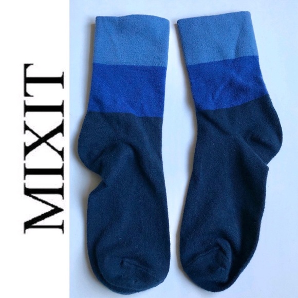 3/$15 MIXIT Crew Socks 1 PAIR Tri Color Blue Shoe Size 4-10 Women’s - Picture 2 of 15